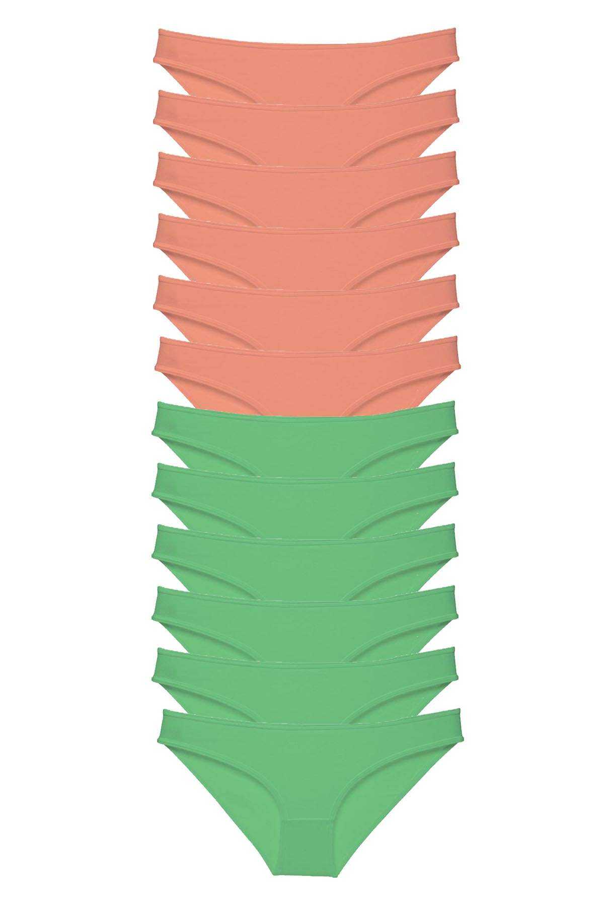 12 adet Eko Set Likralı Kadın Slip Külot Pudra Yeşil