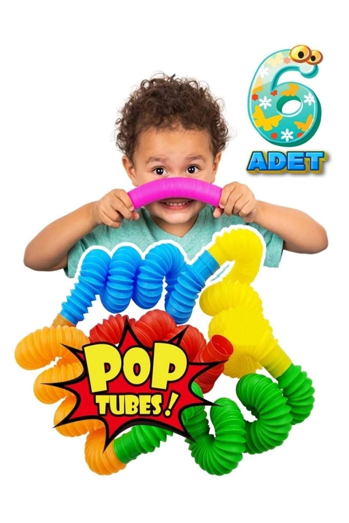 6'lı Uzayan Renkli Hortum Oyuncak Popit Stres Giderici Pop Tubes Eğlenceli Eğitici Oyuncak ( 6 Adet )