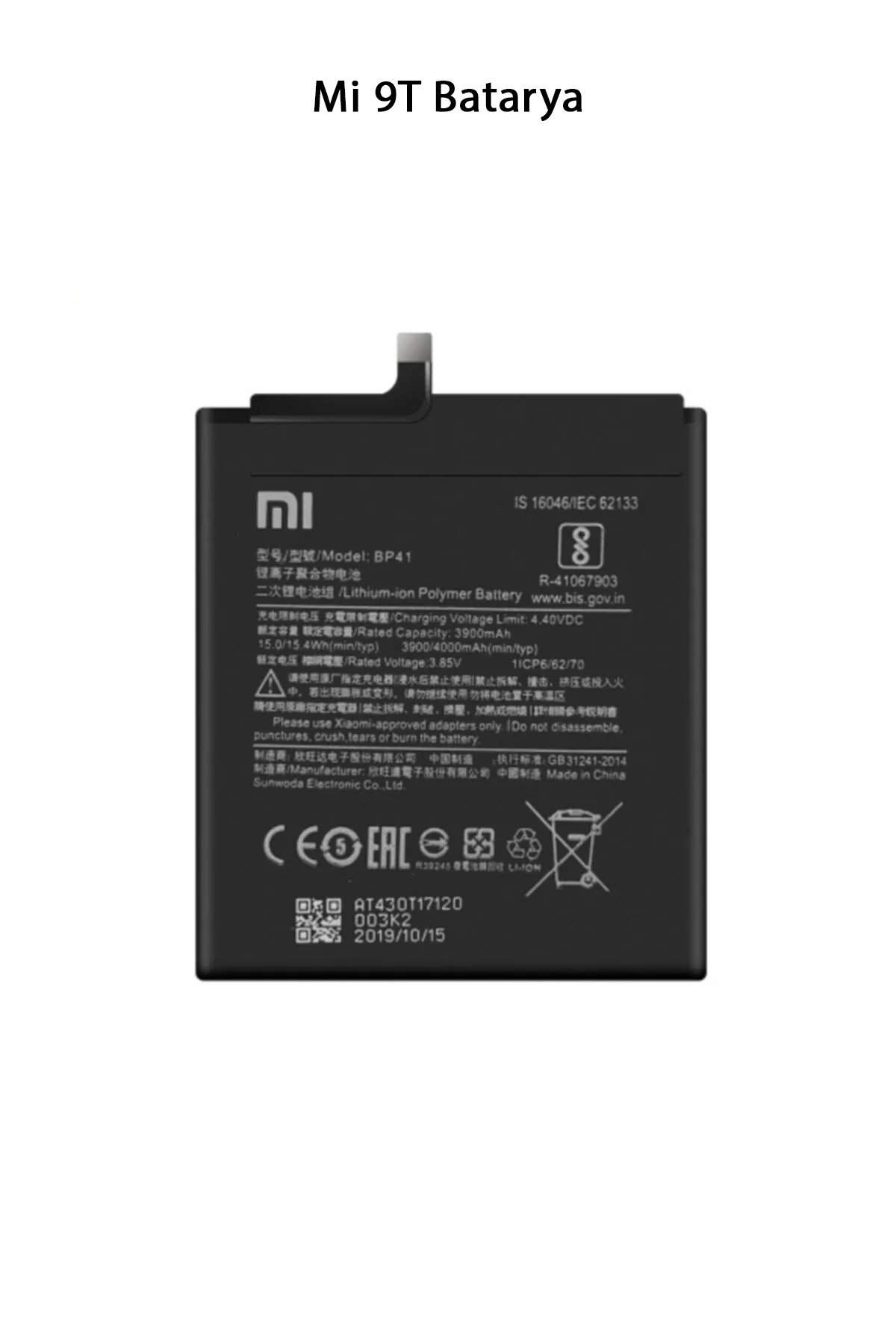 Mi 9T Telefonlarla Uyumlu Batarya Pi 3900 mAh