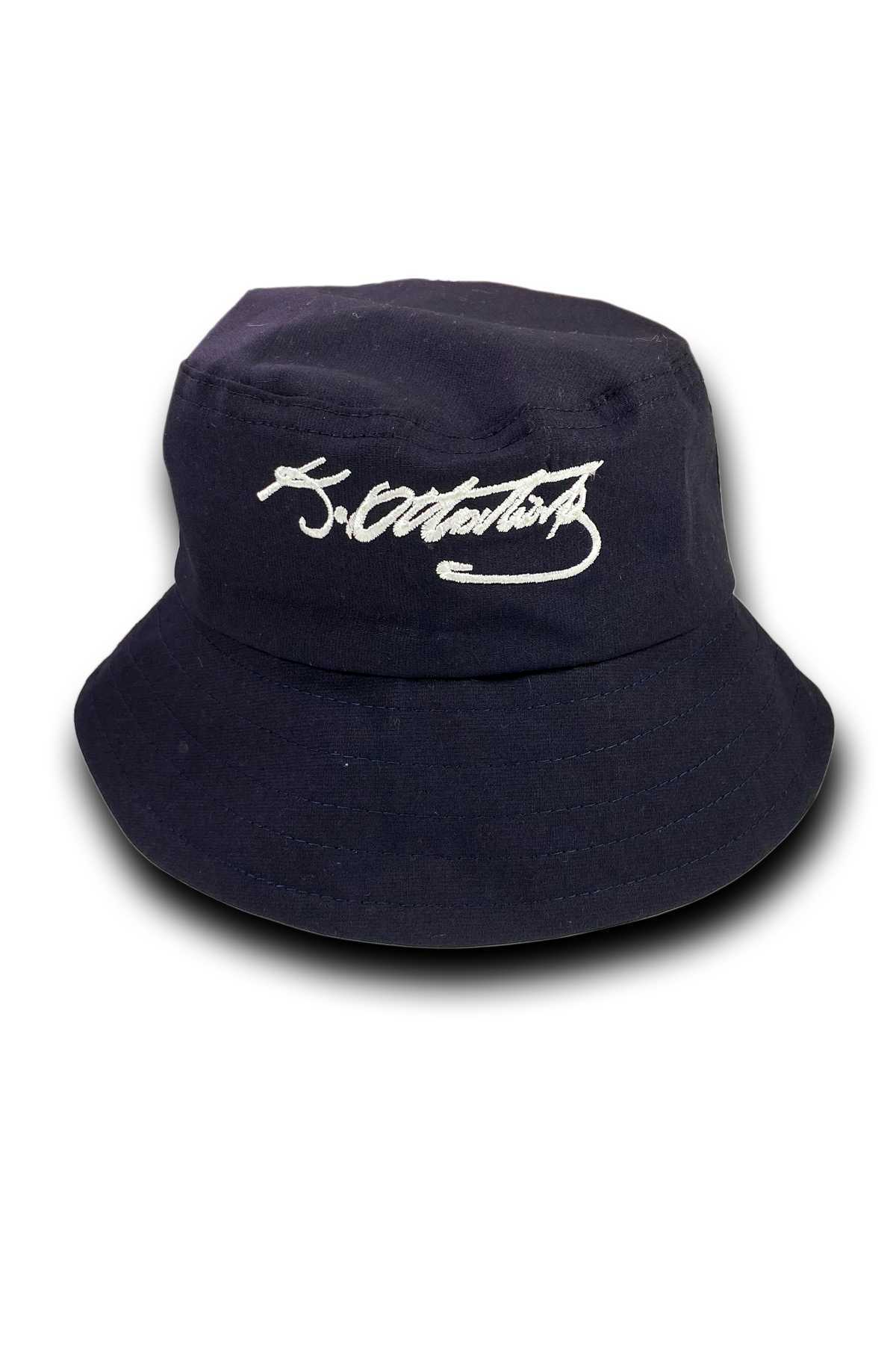 Unisex Kova Şapka Balıkçı Şapka Bucket Hat Kemal Atatürk İmzalı Siyah