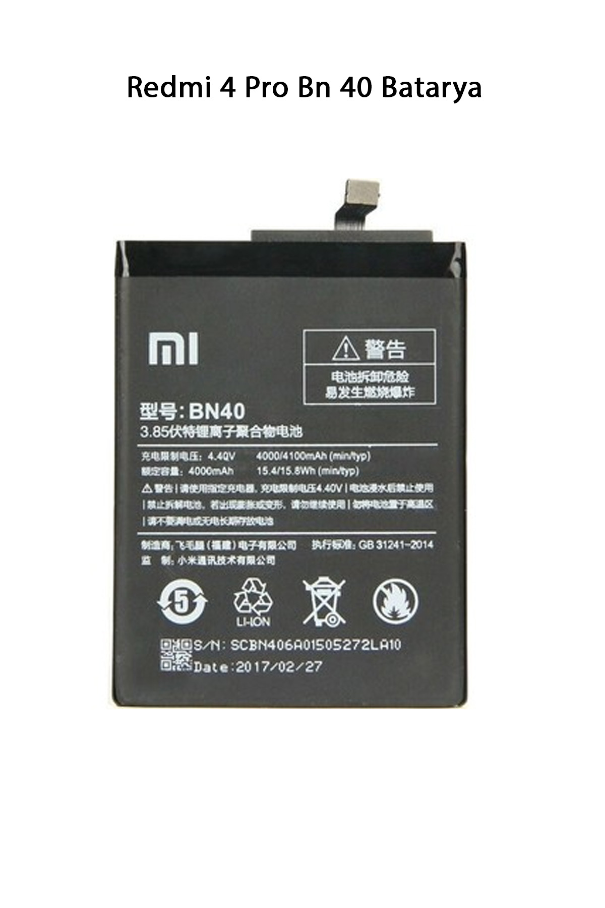 Redmi 4 Pro Telefonlarla Uyumlu Batarya 4000 mAh